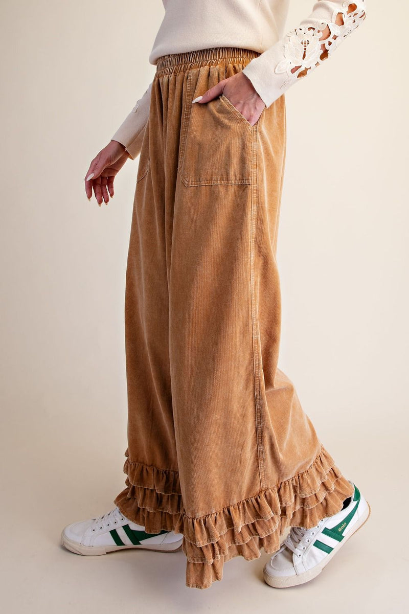 Ruffle bottom Mineral washed pants