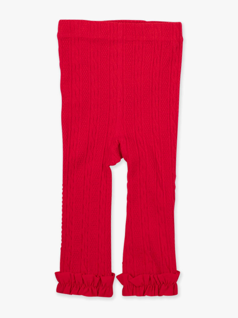 Girls Red Cable Knit Footless Ruffle Tights: Red