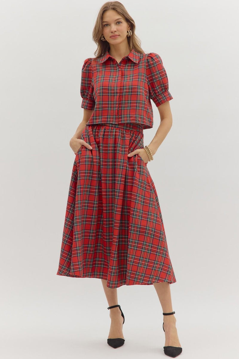 Plaid 2 piece skirt set