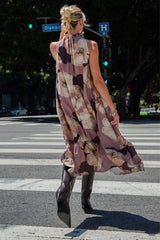 Floral midi dress with neck tie