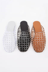 Transparent Woven Jelly Mule Flats: BROWN