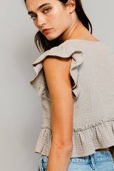 Cotton gauze Peplum Blouse Crop Top