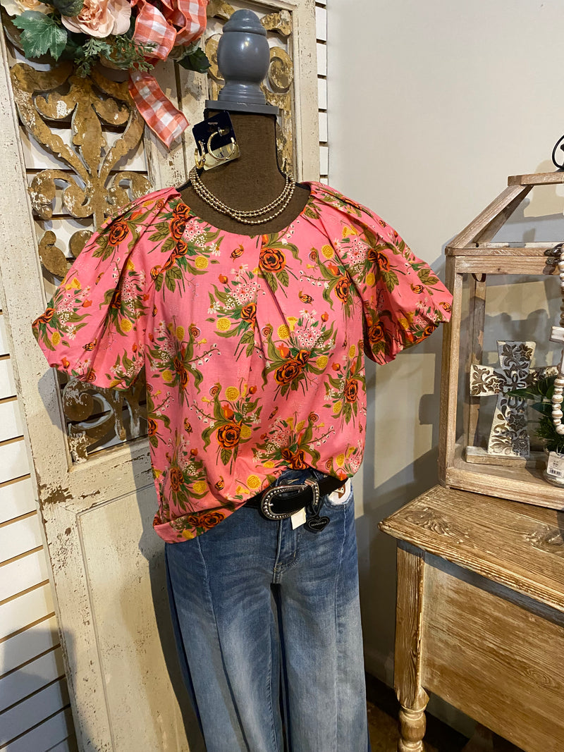Pleated neck floral top