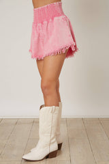 Washed Denim Smocked Shorts