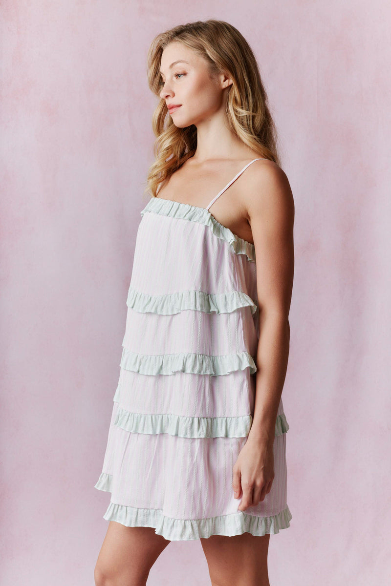 Contrast Ruffle detail sleeveless mini dress