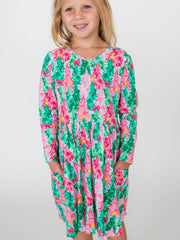 Girls Pink Jolly Grove Knit Long Sleeve Twirl Dress: Pink / 12-18m