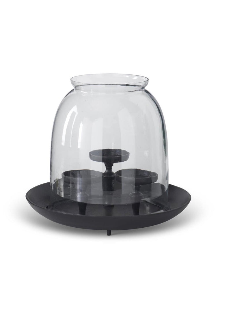 13.25” Matte black 3 pillar candleholder hurricane