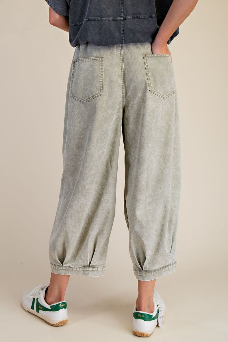 Washed denim Barrel pant elastic waist