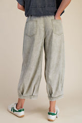 Washed denim Barrel pant elastic waist