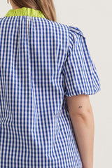 Blue gingham mix top (plus only)