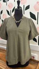 Faux Suede Poof sleeve top