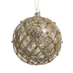 6” silver and mercury glass ball ornament