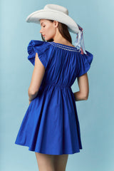 Royal blue with white stitch bow dress