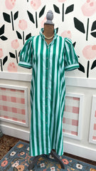 Green/light blue striped dress