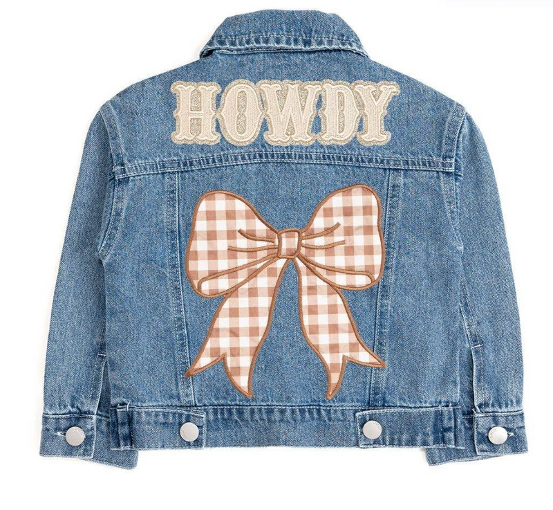 Howdy Gingham Bow Patch Denim Jacket