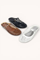TRENDY LATTICE JELLY MARY JANE STRAP SLIDE FLAT SLIP: CLEAR