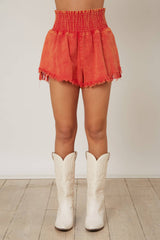 Washed Denim Smocked Shorts