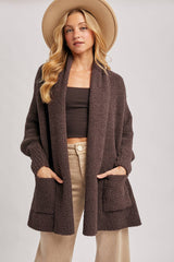 OPEN FRONT BLANKET WRAP BOUCLE KNIT SWEATER CARDIGAN- One Size
