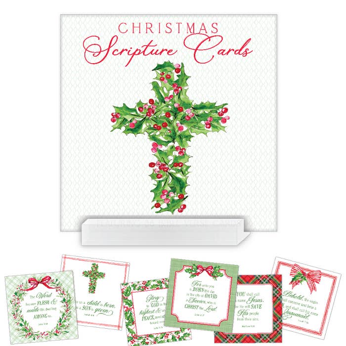 Holly Berries & Red Bows Scripture Cards Acrylic Block Stand