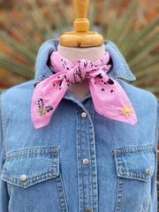 Embroidered Texas Bluebonnet Bandana: Pink