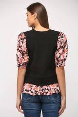 CONTRAST WOVEN SLV & HEM CREW NECK SWEATER