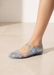 Woven Jelly Mary Jane Flats Tapered Square Toe