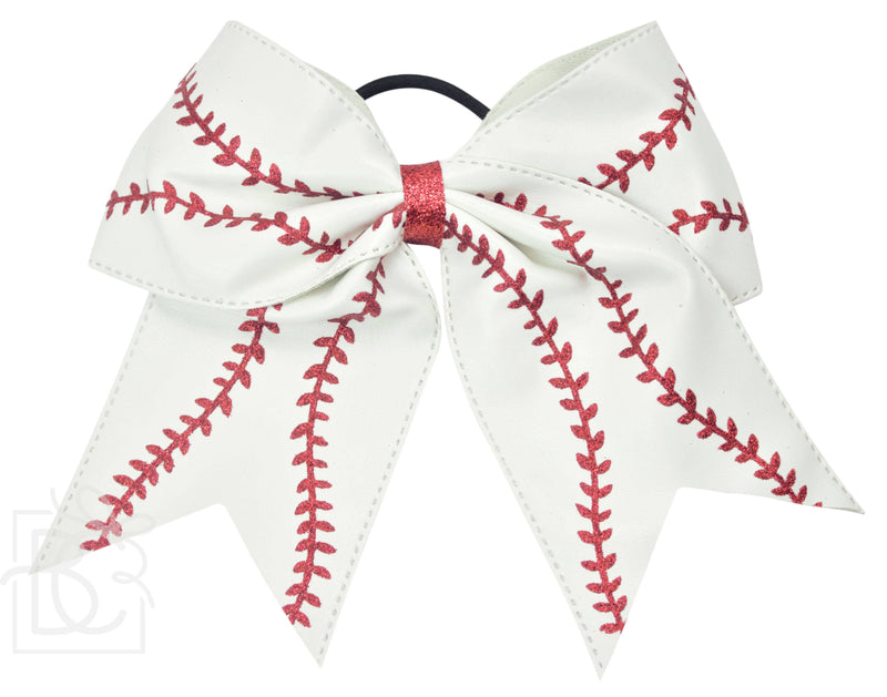 Baseball/Softball Pleather Bow w/ Knot & Tail on Pony