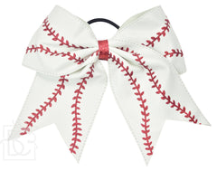 Baseball/Softball Pleather Bow w/ Knot & Tail on Pony