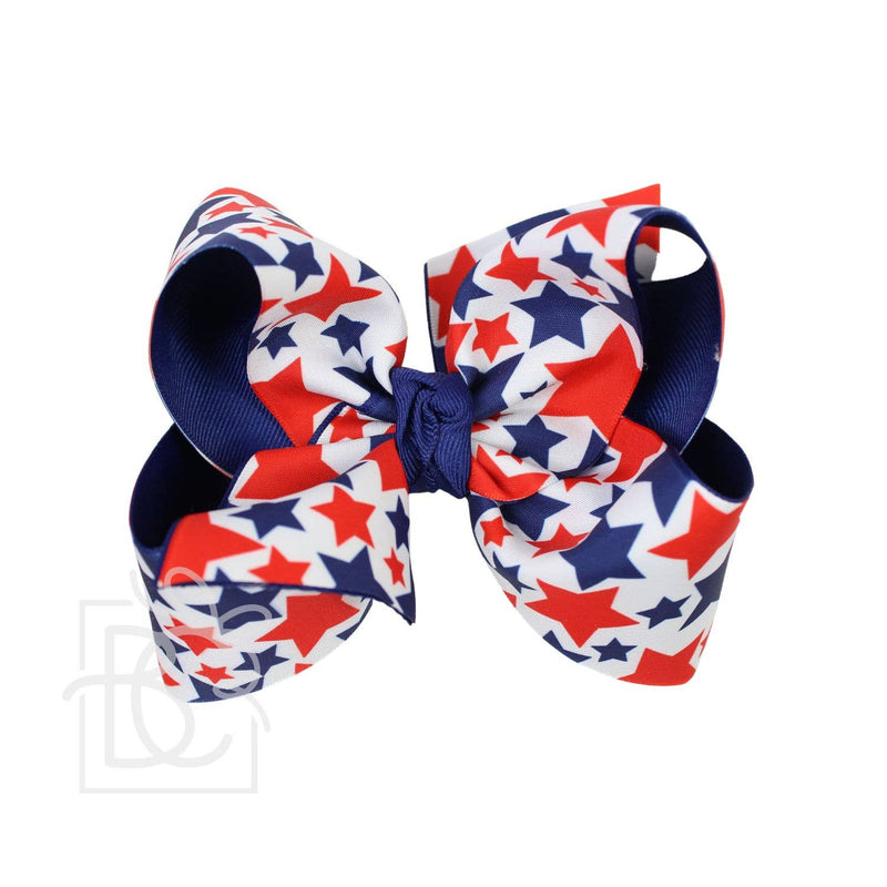 LAYERED PATRIOTIC STAR PRINT BOW ON ALLIGATOR CLIP: 4.5" Large