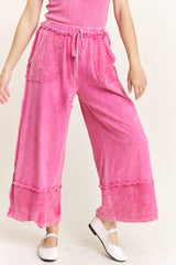 MineralWash Wide Pants with raw hem frayed details With matching Bow top