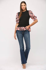 CONTRAST WOVEN SLV & HEM CREW NECK SWEATER