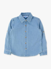 Boys Light Wash Stretch Denim Long Sleeve Button Down Shirt