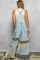 Feminine Mixed Printed Fabric Ruffle Wide Leg Overall