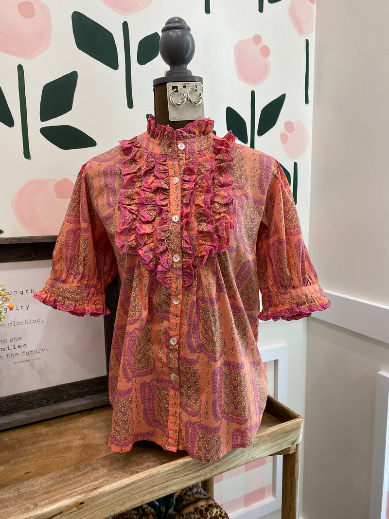 Eyelet ruffled shirt