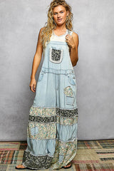 Feminine Mixed Printed Fabric Ruffle Wide Leg Overall