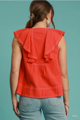 Red thick stitch sleeveless top