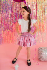 Ruffle Skort in Pink Lamé