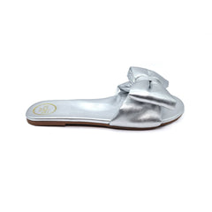 RAFIE - SILVER Bow Slide Sandal: Metallic Silver