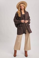 OPEN FRONT BLANKET WRAP BOUCLE KNIT SWEATER CARDIGAN- One Size