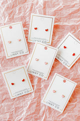 Screwback Stud Earrings - Nora Heart Red