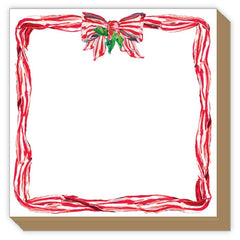 Red Striped Bow with Holly and Ribbon Border Luxe Notepad