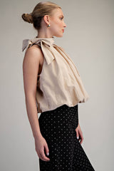High Neck Tie Wrap Balloon Sleeveless Top