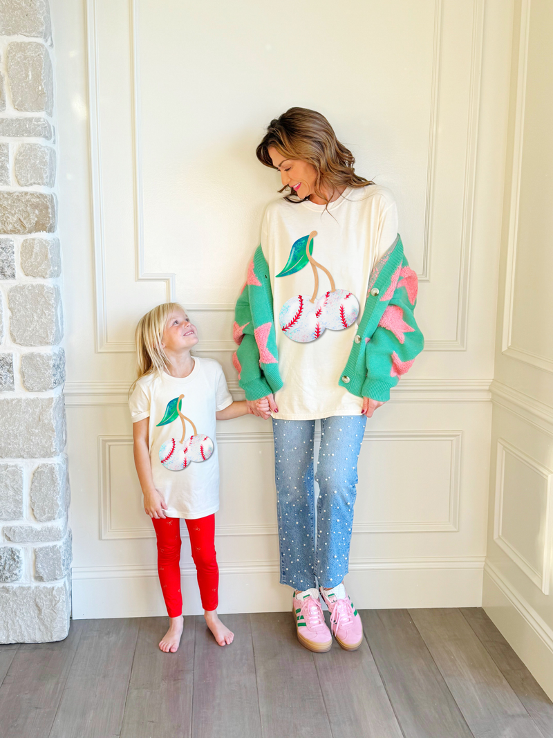 Cherry Baseball Y & A Tee: Adult Large (12-14)