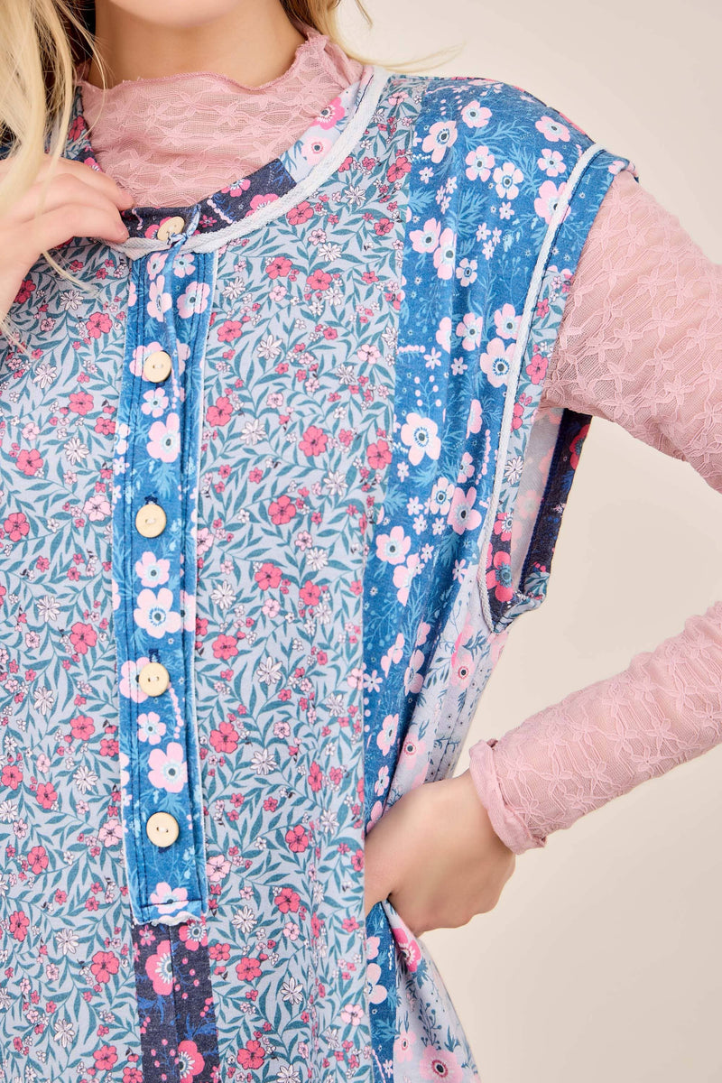 Petal Diary Terry Button Henley Jumpsuit