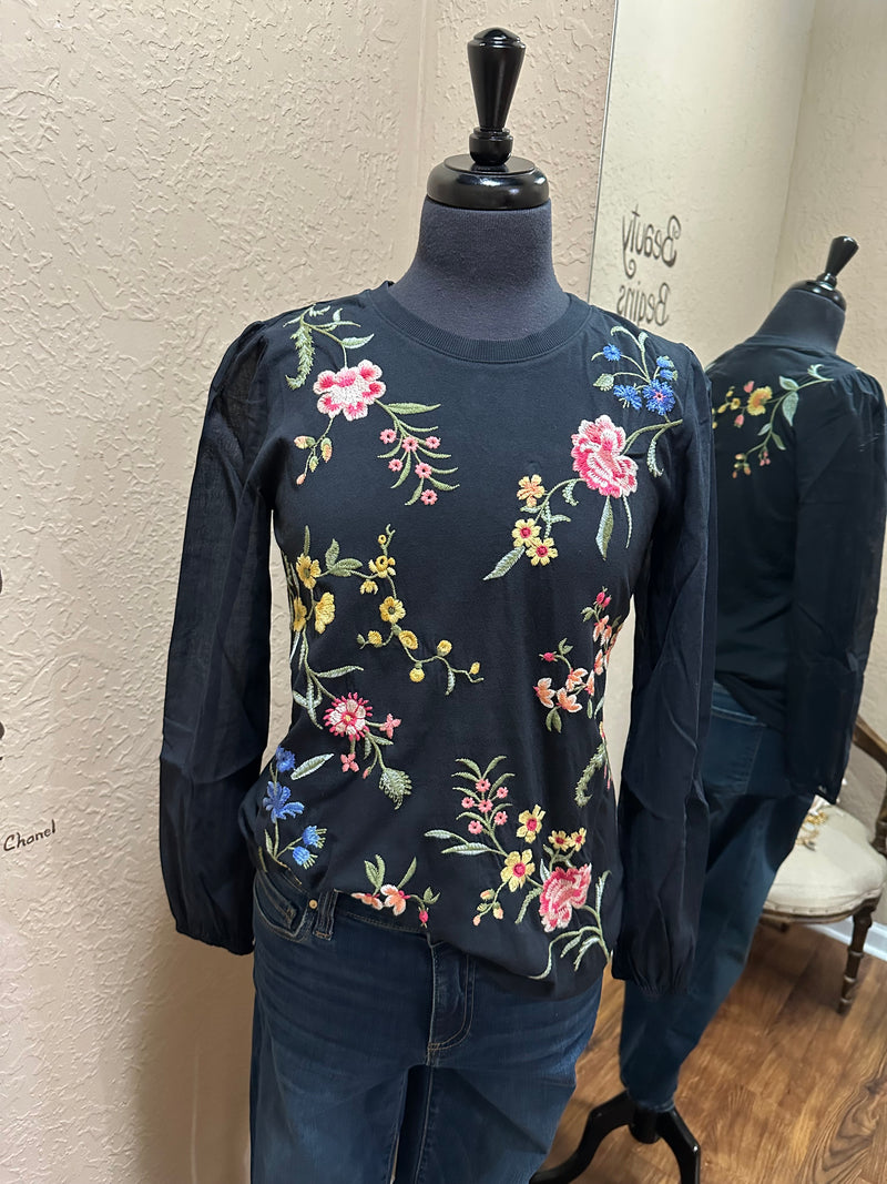 Mixed media long sleeve top