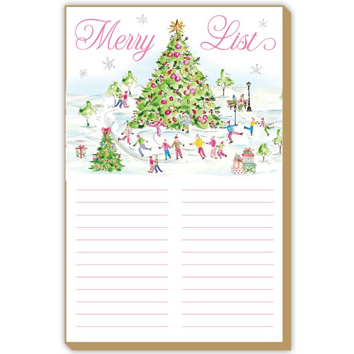 Pink Merry List Ice Skating Luxe Large Notepad