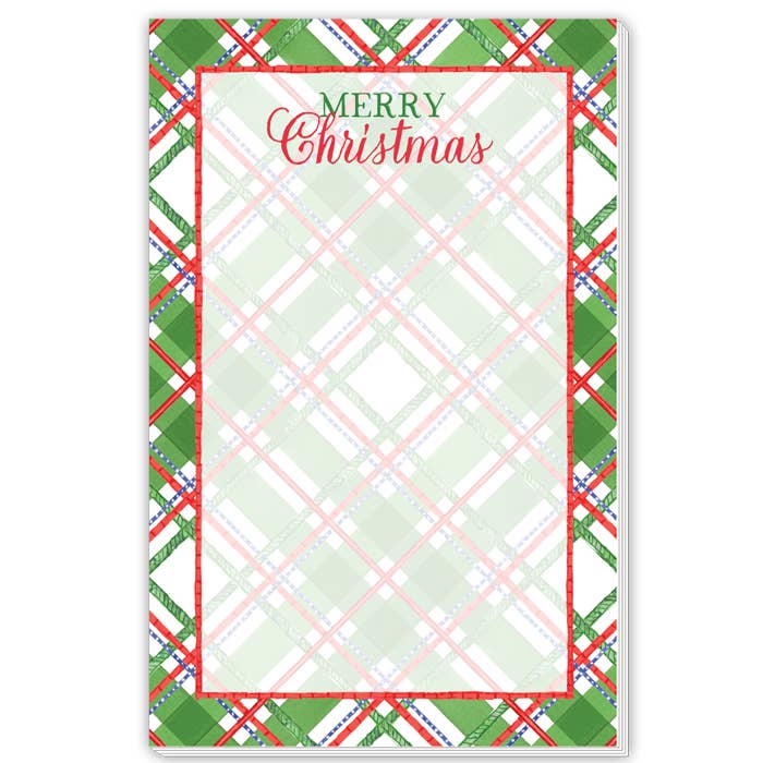 Merry Christmas Green, Red & Blue Plaid BorderLarge Notepad