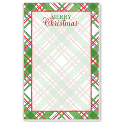 Merry Christmas Green, Red & Blue Plaid BorderLarge Notepad