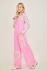Mineral Washed Valentines Heart patched Jumpsuits