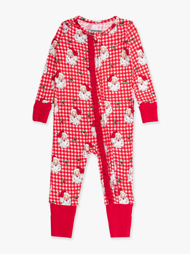 SoftSnooze™ Baby Girls Bamboo Viscose Red Dear Santa Convertible Ruffle One Piece Footie Pajama